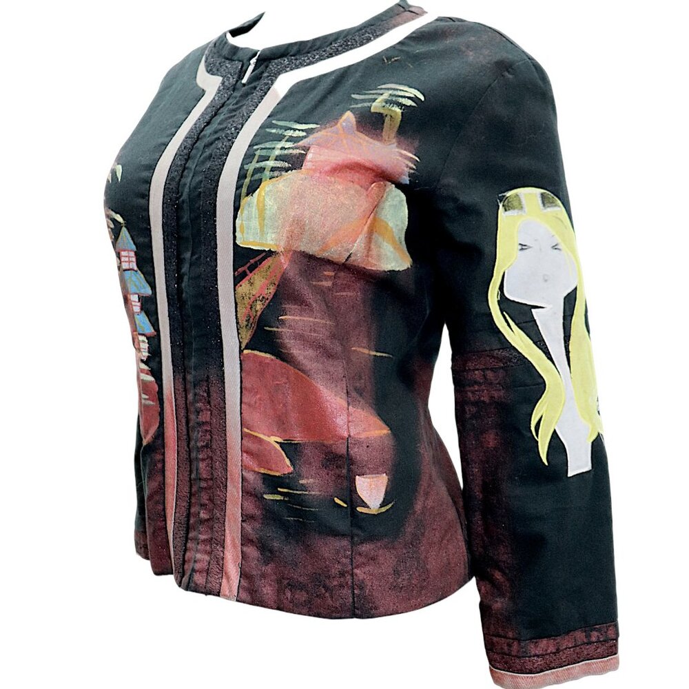 CUSTO BARCELONA Painterly Couture Wearable ART Printed Zip-Up Blazer Jacket L